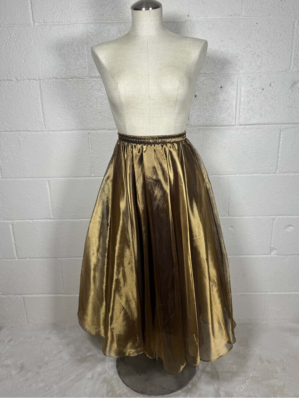 Vintage Joan Leslie Evenings Gold Shimmer Midi Cocktail Skirt Small